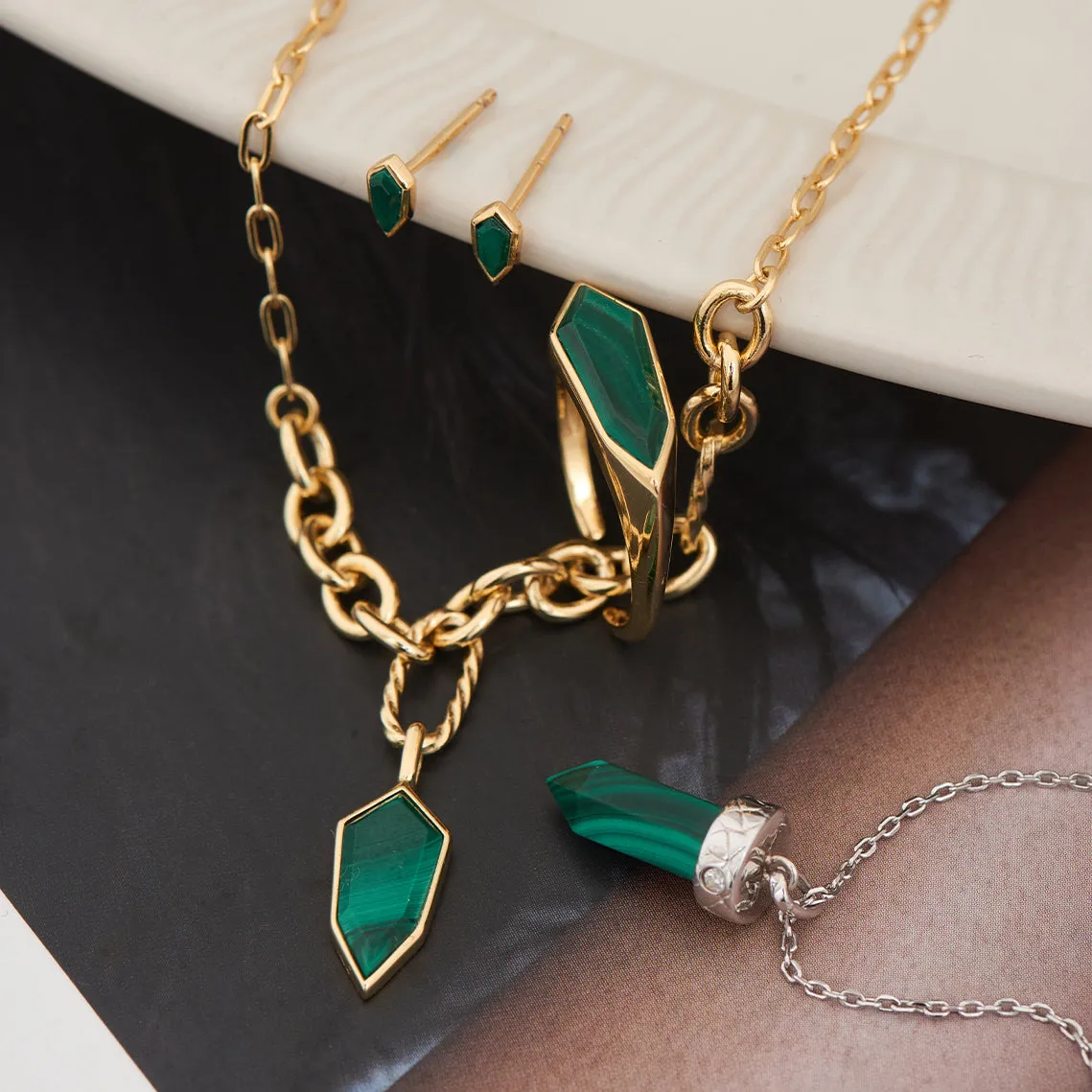 Gold Malachite Emblem Pendant Necklace