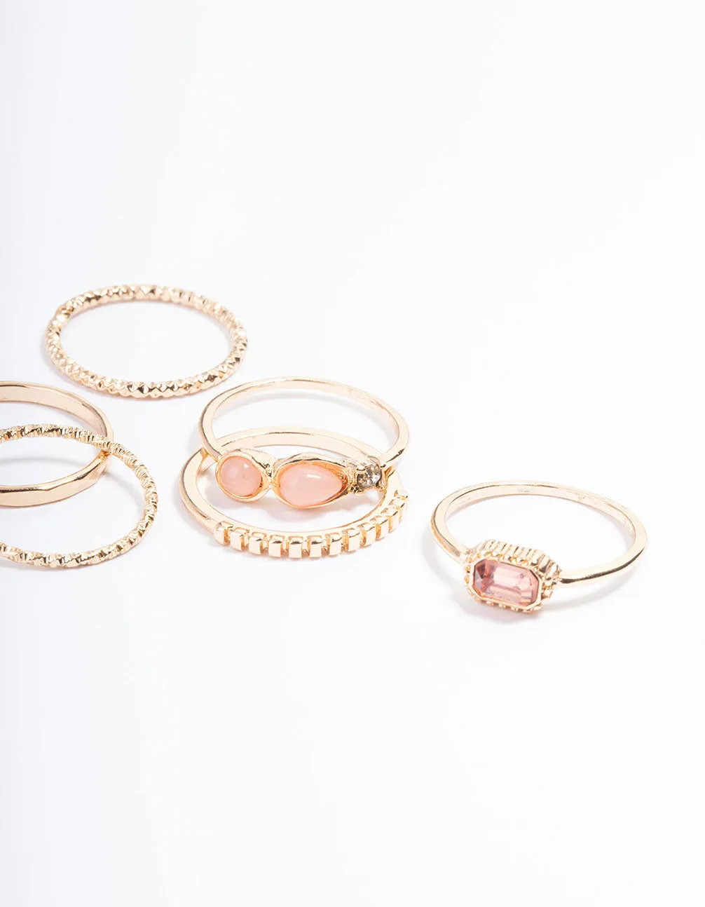 Gold Mix Stone Ring 6-Pack