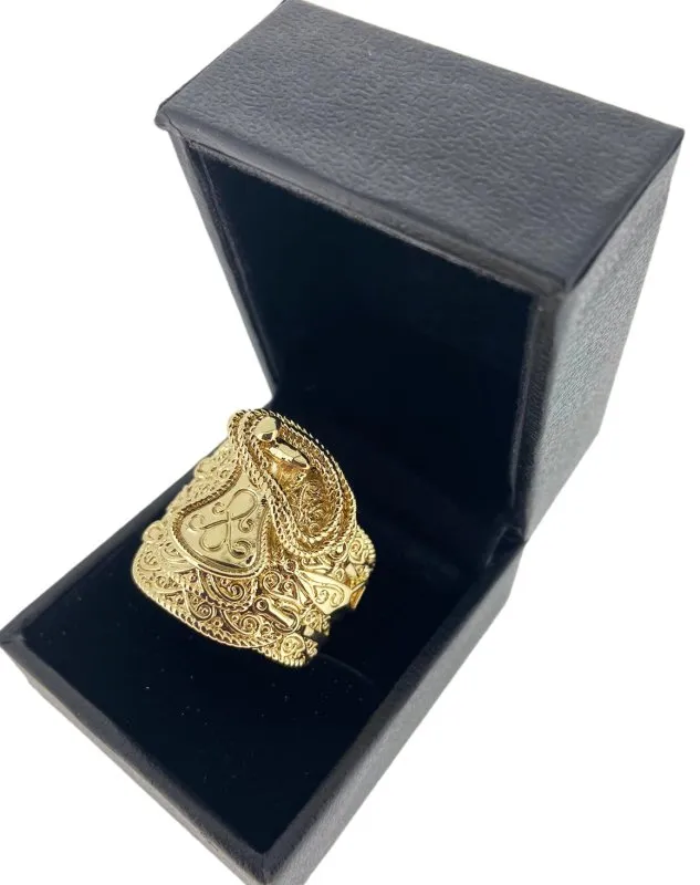 Gold Patterned Saddle Ring Size Q Adjustable