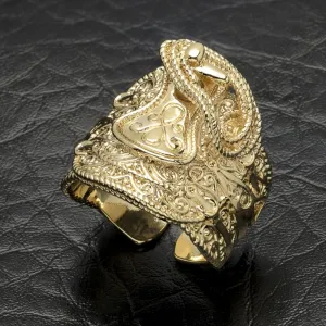 Gold Patterned Saddle Ring Size Q Adjustable