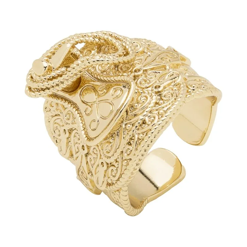 Gold Patterned Saddle Ring Size Q Adjustable