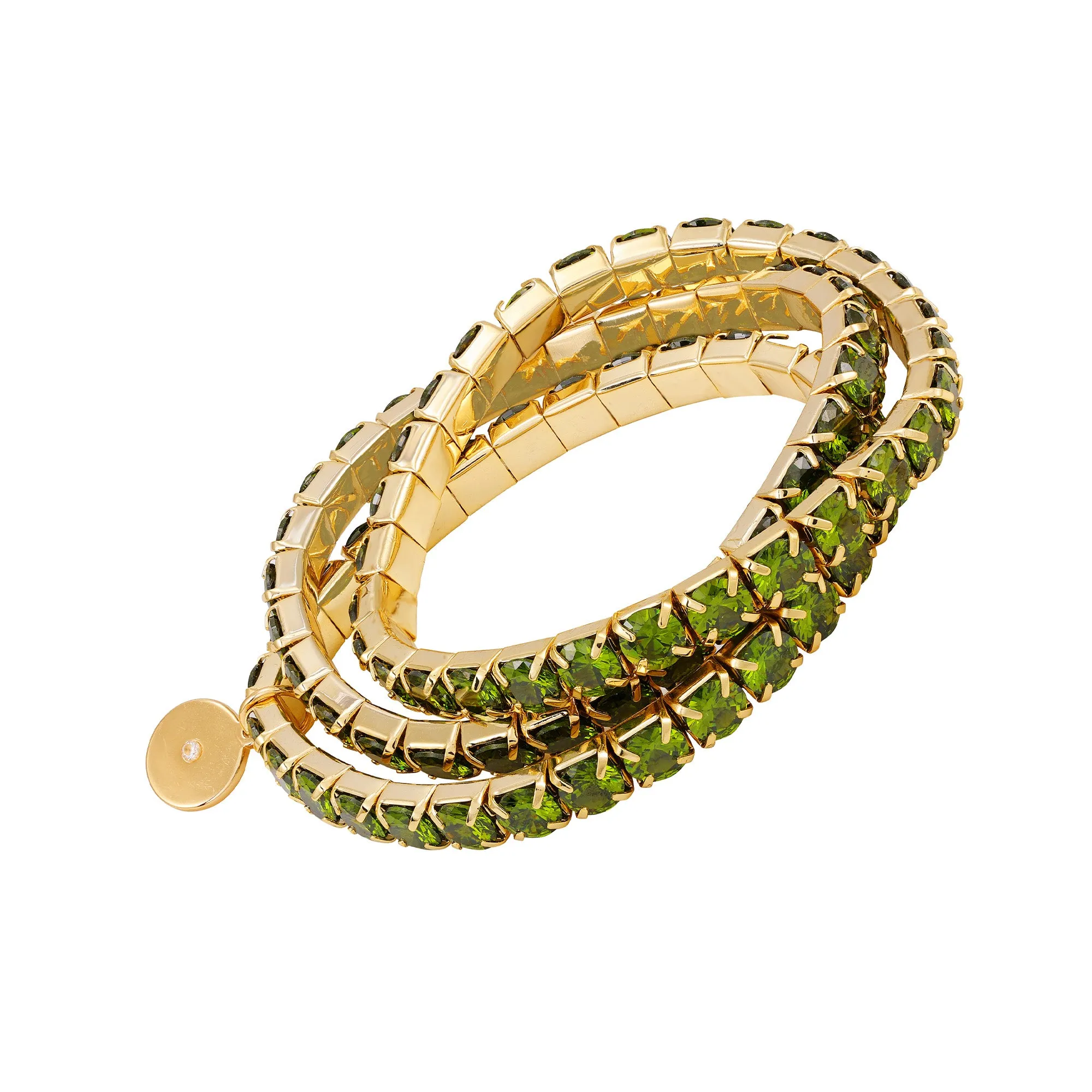 Goldtone 3 Piece Green Crystal Stone Stretch Bracelet Set