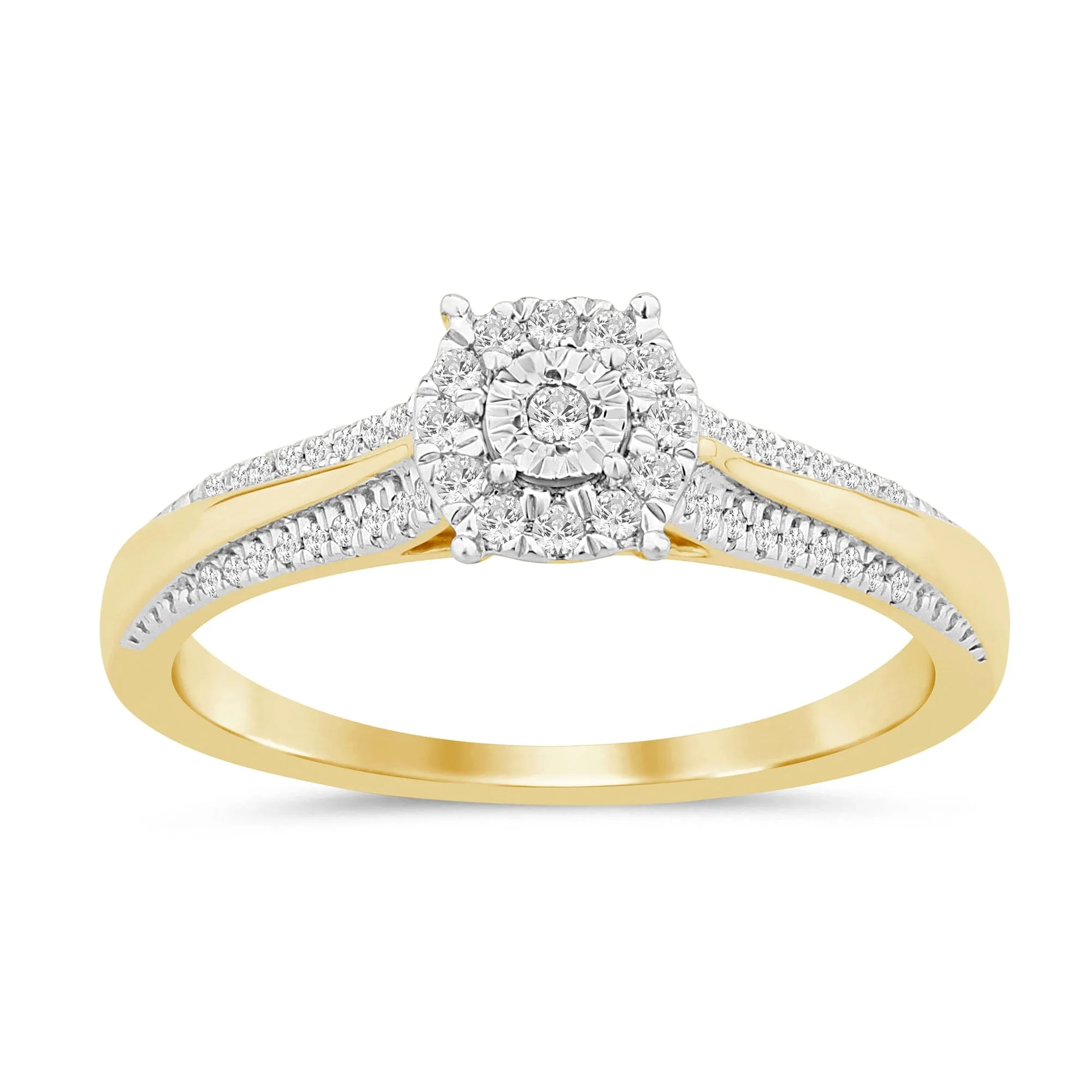 Halo Double Row Ring with 0.15ct of Diamonds in 9ct Yellow Gold