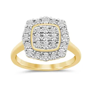 Halo Square Look Ring with 0.10ct of Diamonds in 9ct Yellow Gold