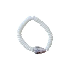 Hebrew and Puka Shell Bracelet  Natural, Large