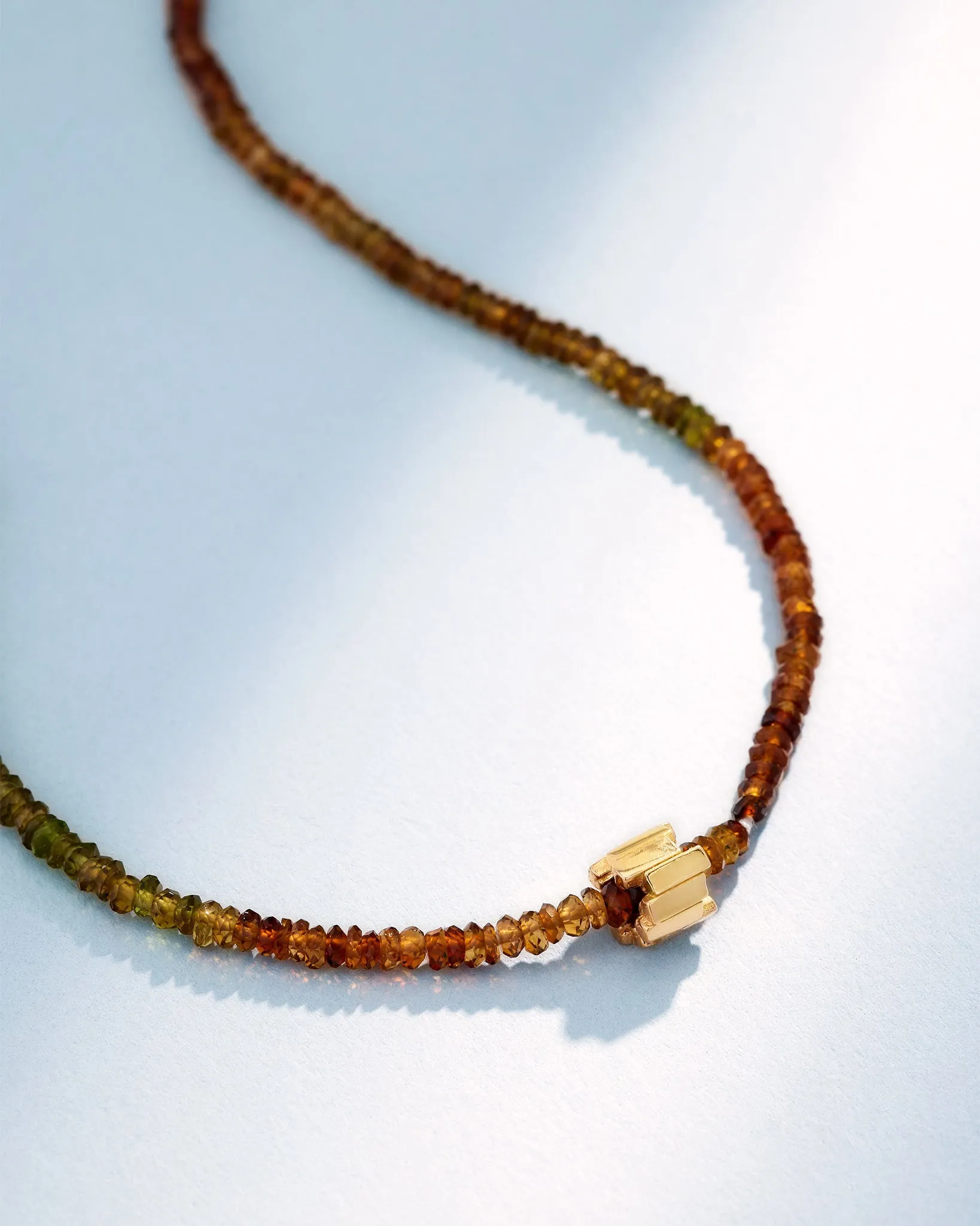 Infinite Beaded Green Tourmaline & Mini Golden Rondelle Necklace