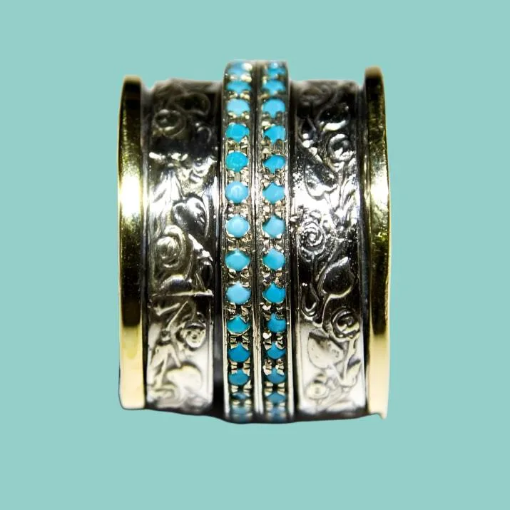 Israeli spinning rings Spinner ring , silver 9K gold lab opals