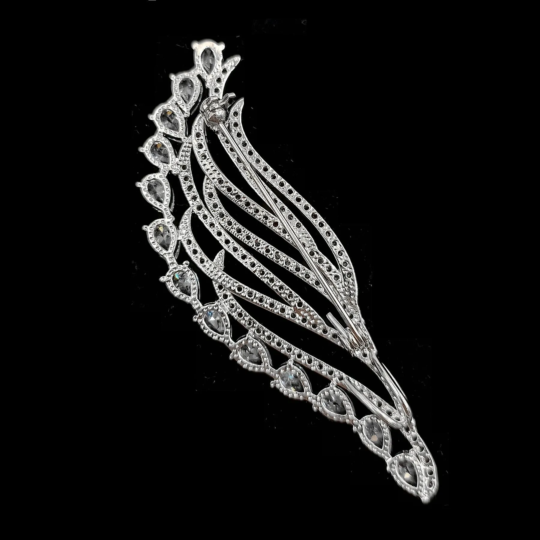 Jewelblings Delicate Pear Shaped Stone Hemmed Clear White Fern Leaf Brooches Pins Formal Suit Jewelry for Mother's Day Birthday Anniversary