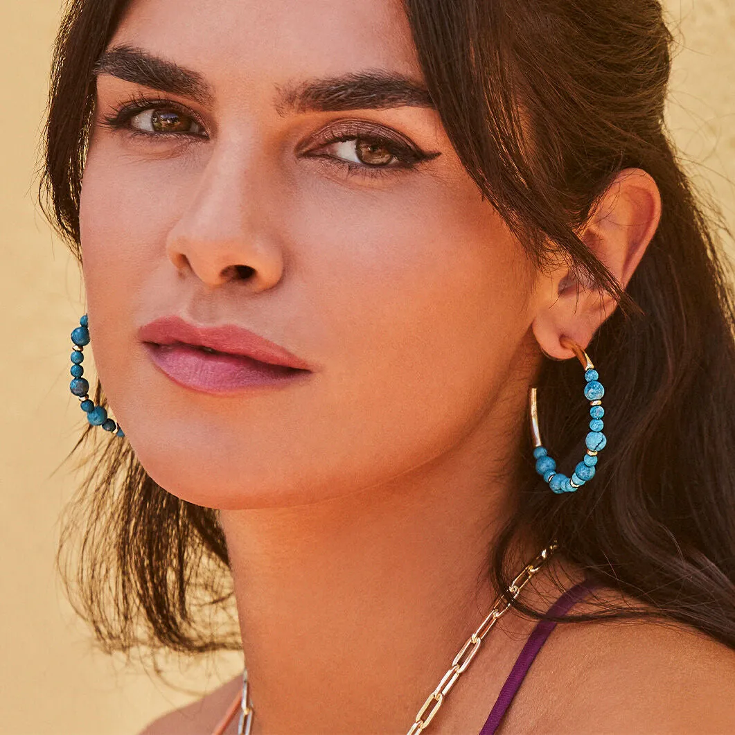 Jovie Beaded Hoop Earrings in Variegated Dark Teal Magnesite