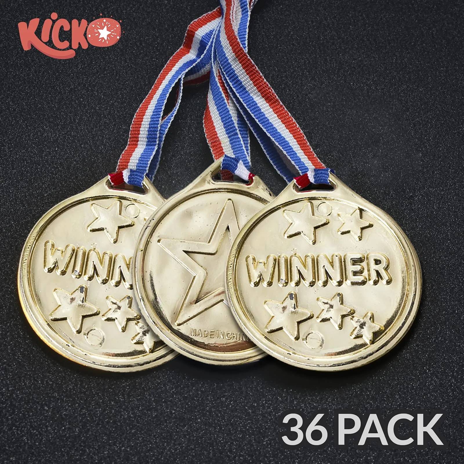 Kicko Fake Gold Medals - 36 Pack - for Kids, Party Favors, Stocking Stuffers, Classroom