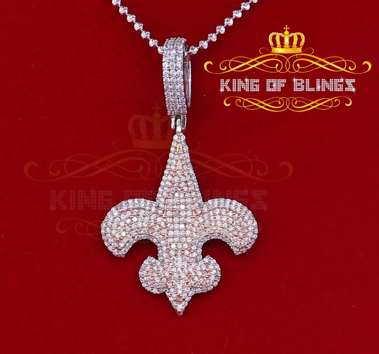 King Of Bling's Fancy 925 Sterling Silver Fleur de Lis White Pendant with 4.65ct Cubic Zirconia