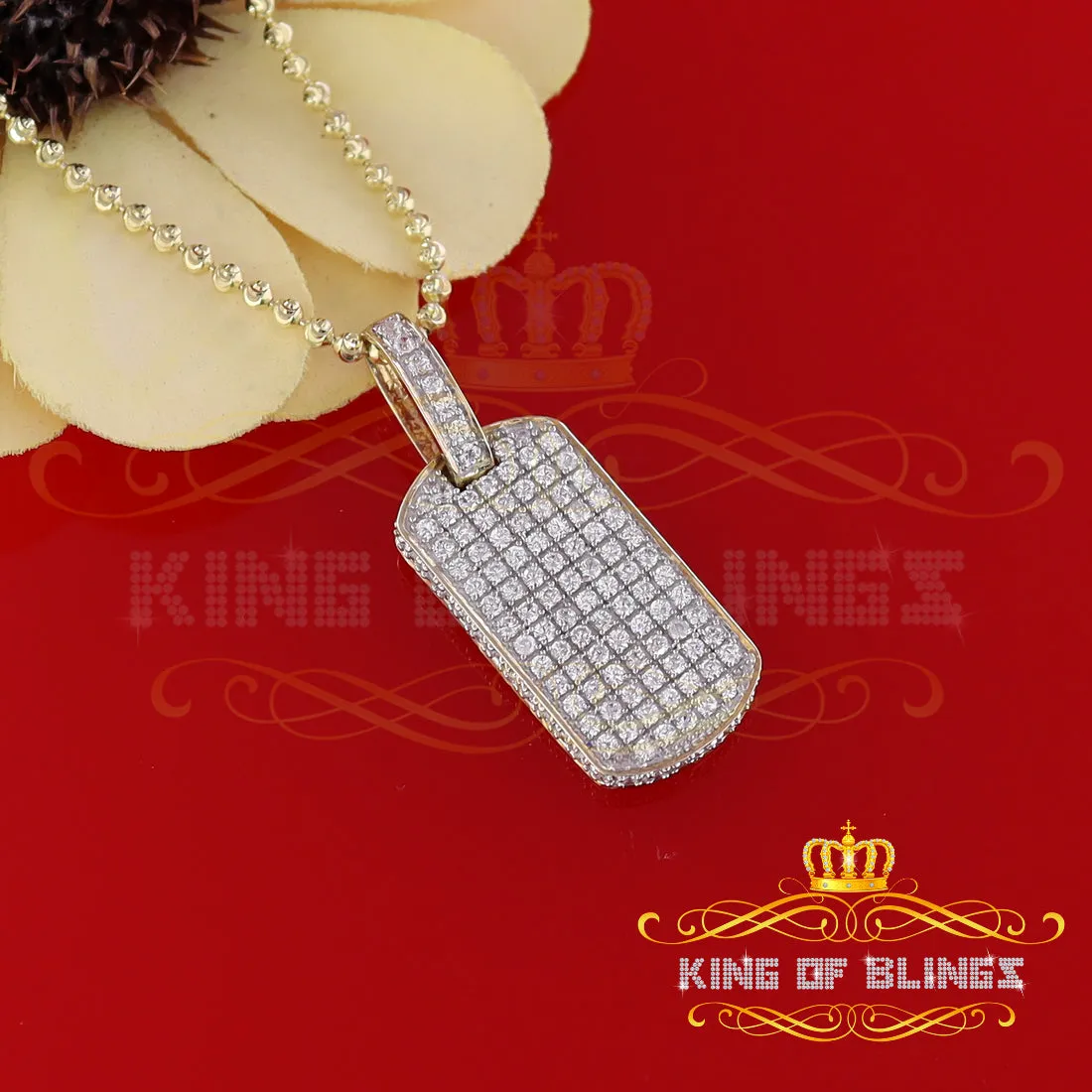 King Of Bling's King of Bling Yellow Sterling Silver Dog Tag Pendant with 2.80ct Cubic Zirconia