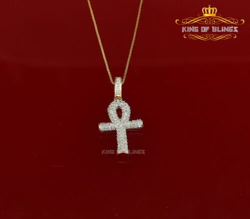 King Of Bling's Yellow 925 Mens ANKH Sterling Silver Shape Pendant with 0.82ct Cubic Zirconia