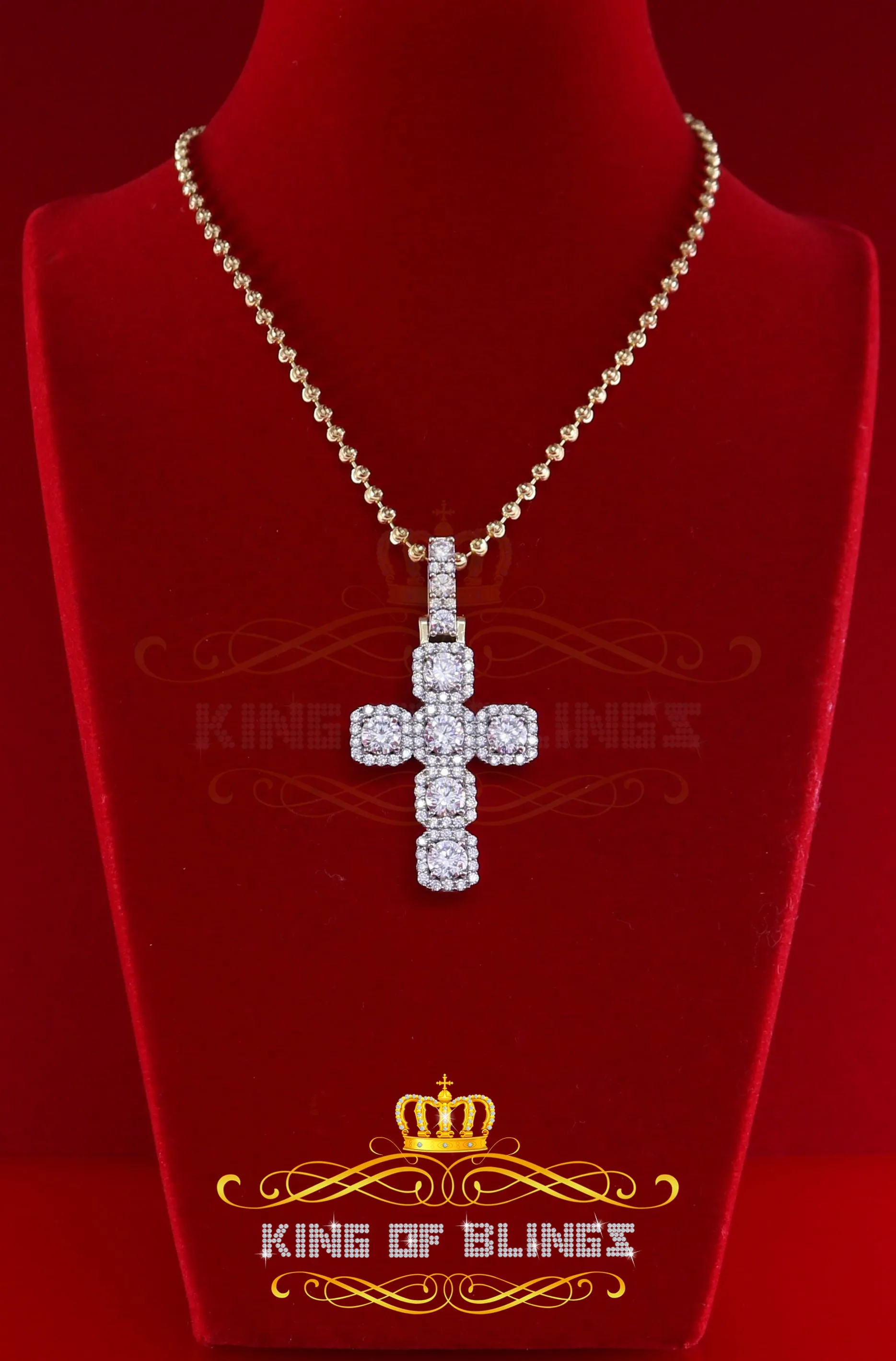 King of Bling's Yellow 925 Sterling Silver Cross Pendant 8.03ct Cubic Zirconia