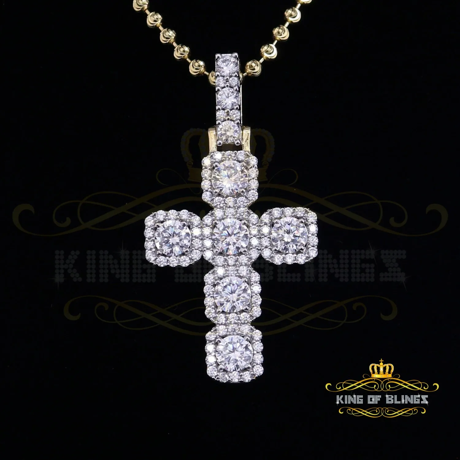 King of Bling's Yellow 925 Sterling Silver Cross Pendant 8.03ct Cubic Zirconia