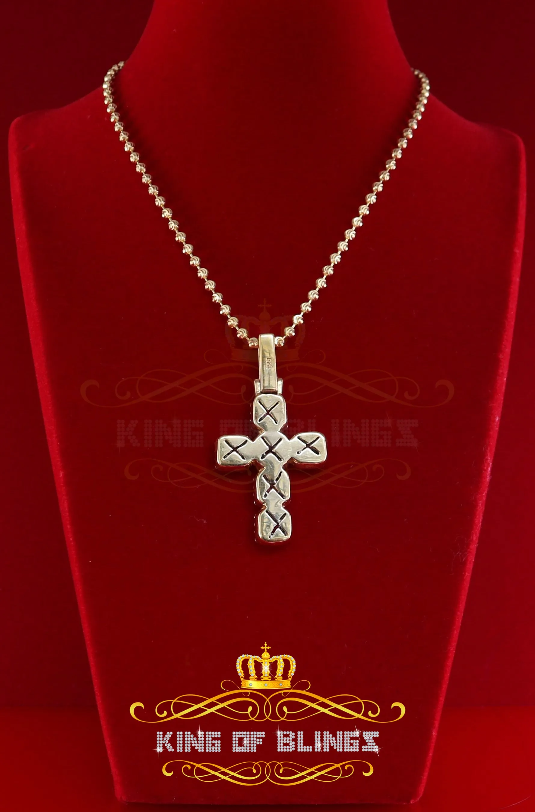 King of Bling's Yellow 925 Sterling Silver Cross Pendant 8.03ct Cubic Zirconia