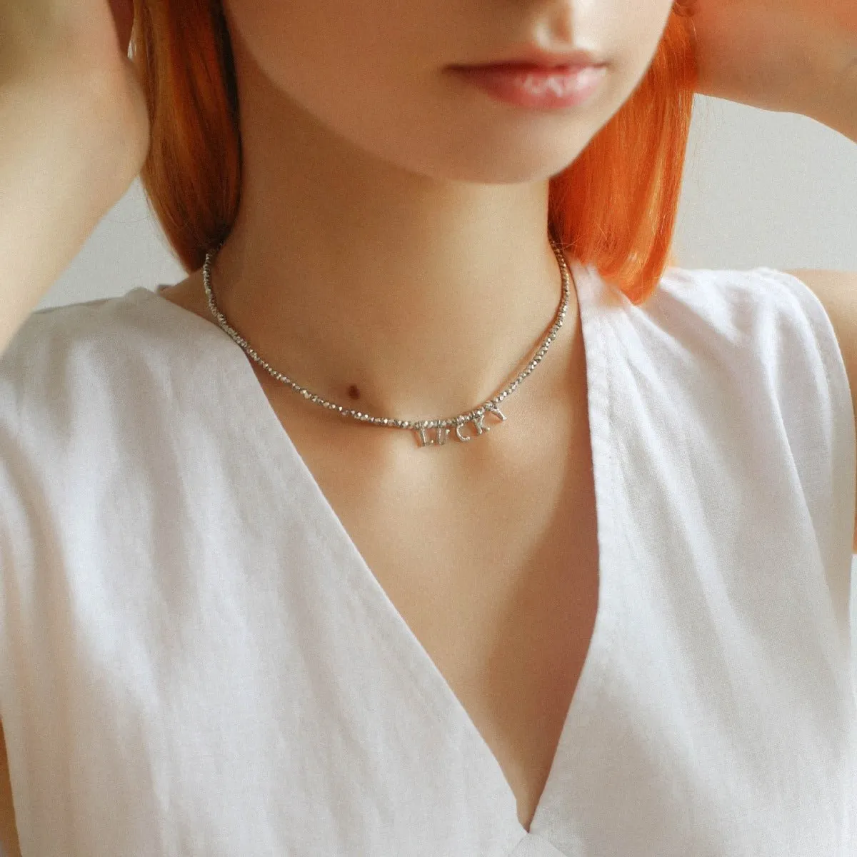 Luxurious Shiny Passepartout Lucky Letter Pendant Choker Necklace