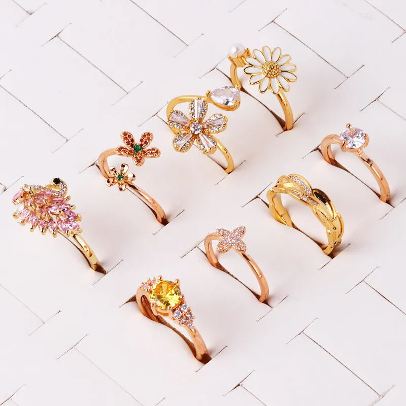 Luxurious Women Heart Geometric Zircon Zircon Inlay Rings