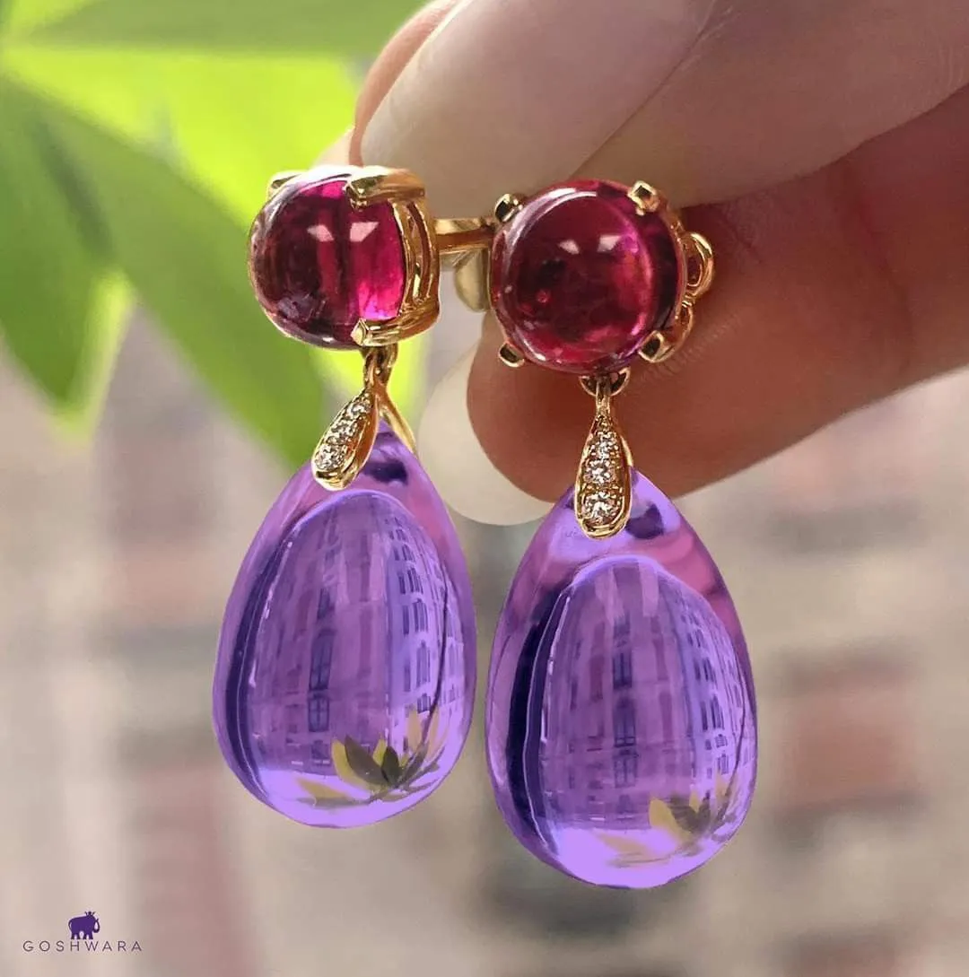 Luxury Amethyst and Ruby Drop Earrings jlt11593