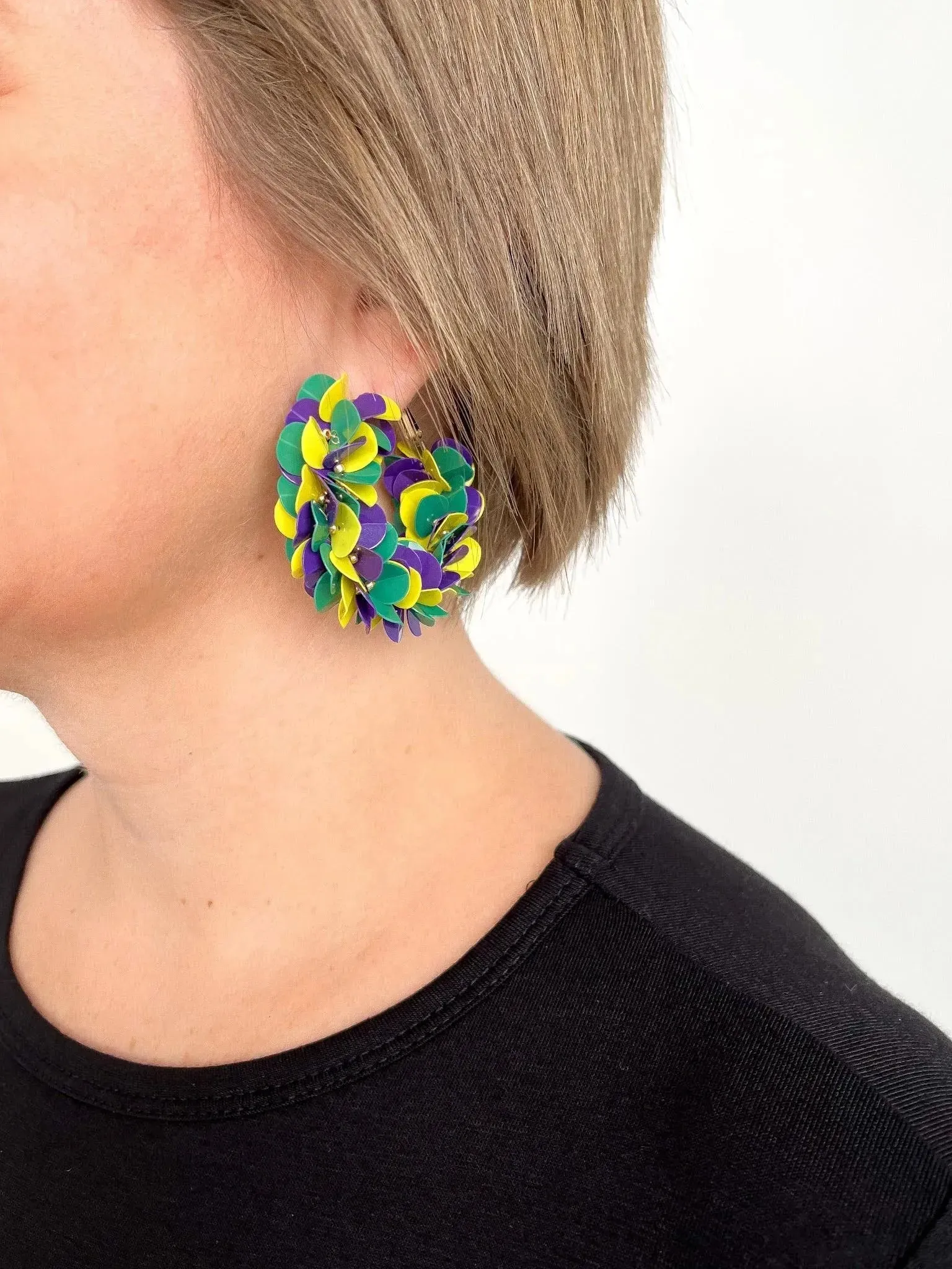 Mardi Gras Cluster Winged Hoops