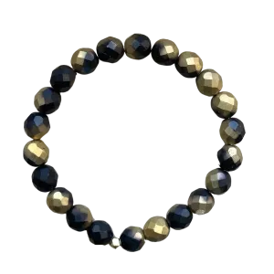 Matte Black and Gold Faceted 8mm Bracelet