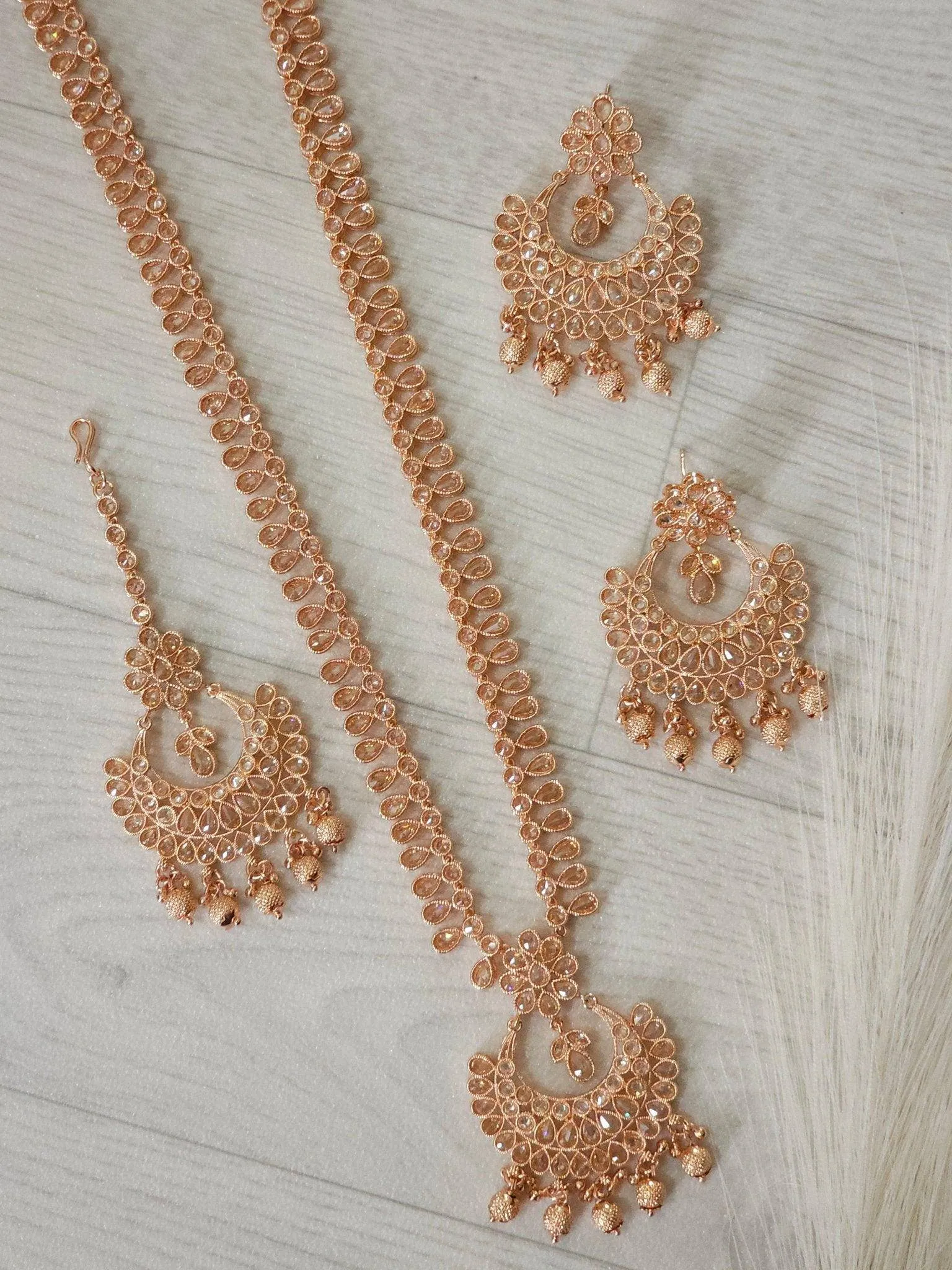 Meena Polki Rani Haar Set - Rose Gold