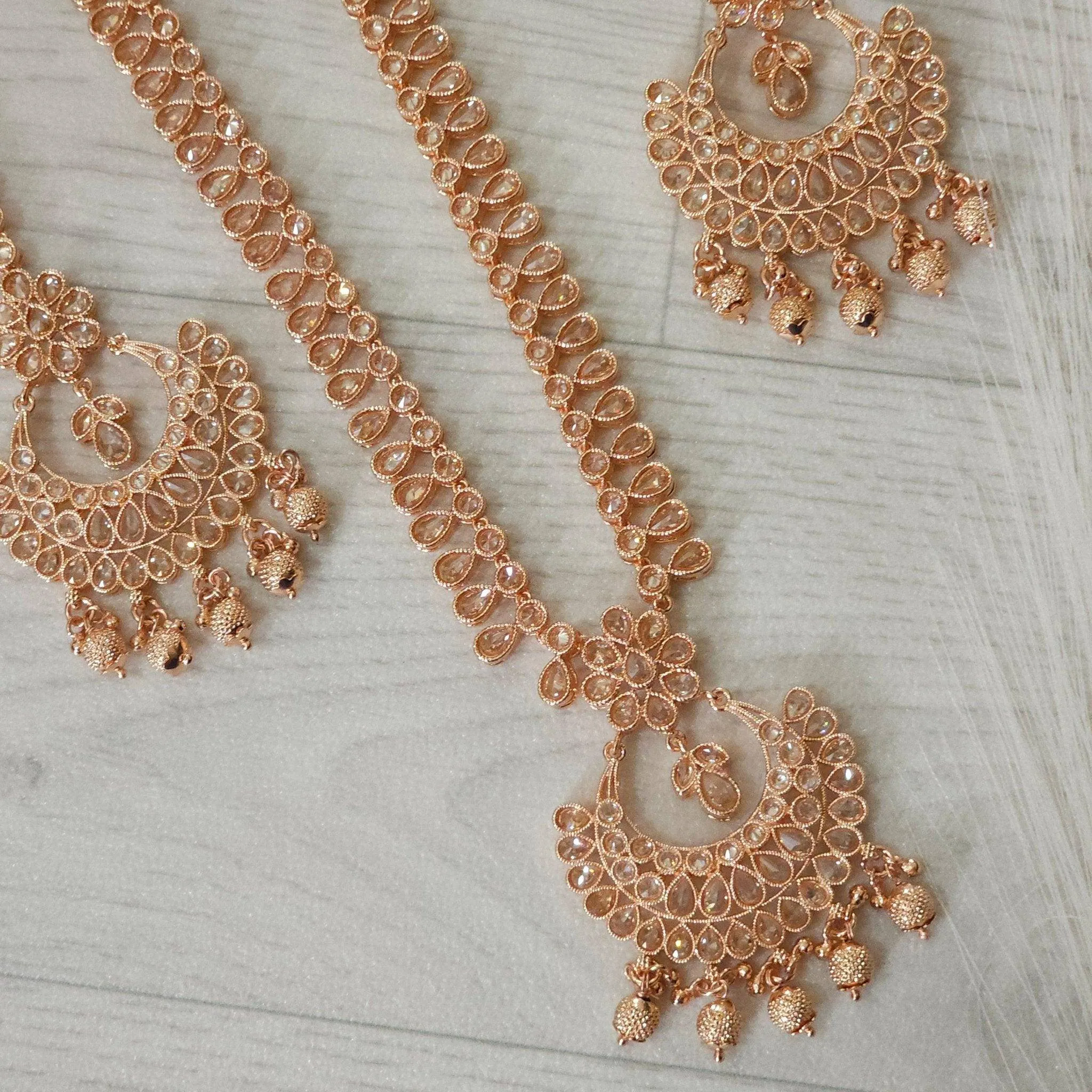 Meena Polki Rani Haar Set - Rose Gold