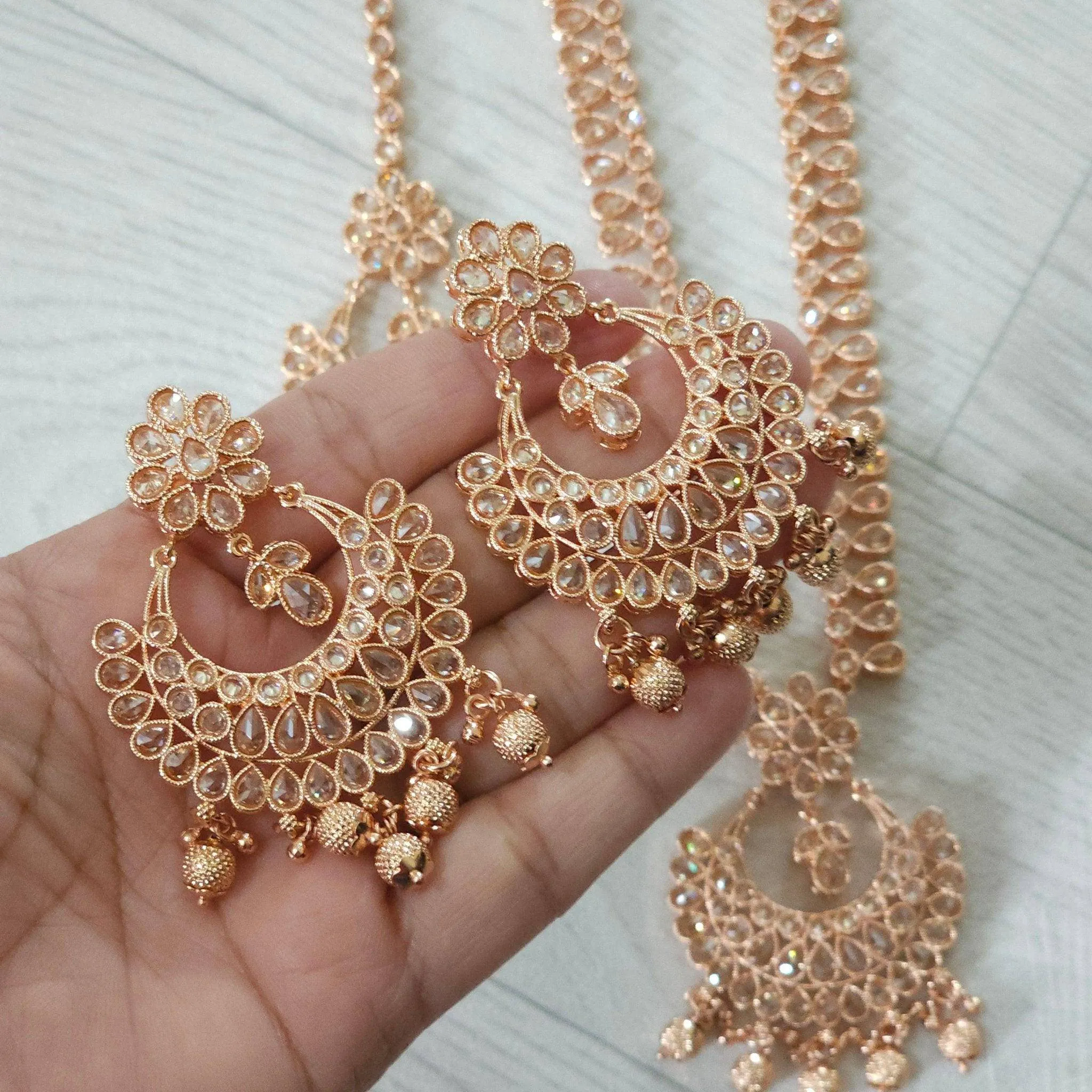 Meena Polki Rani Haar Set - Rose Gold