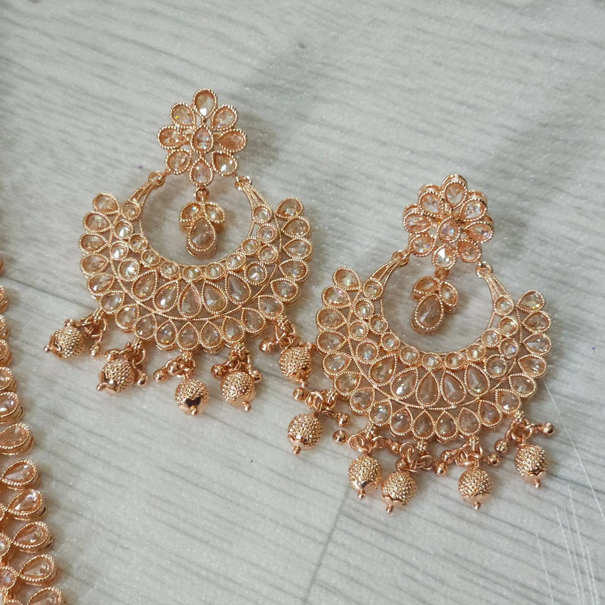 Meena Polki Rani Haar Set - Rose Gold