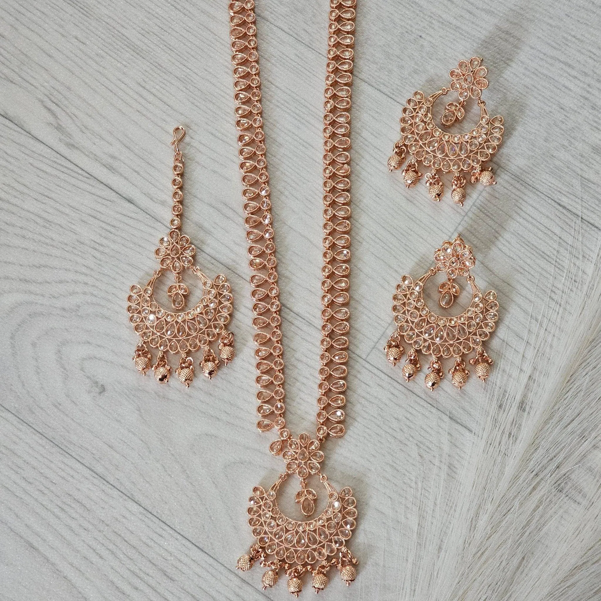 Meena Polki Rani Haar Set - Rose Gold