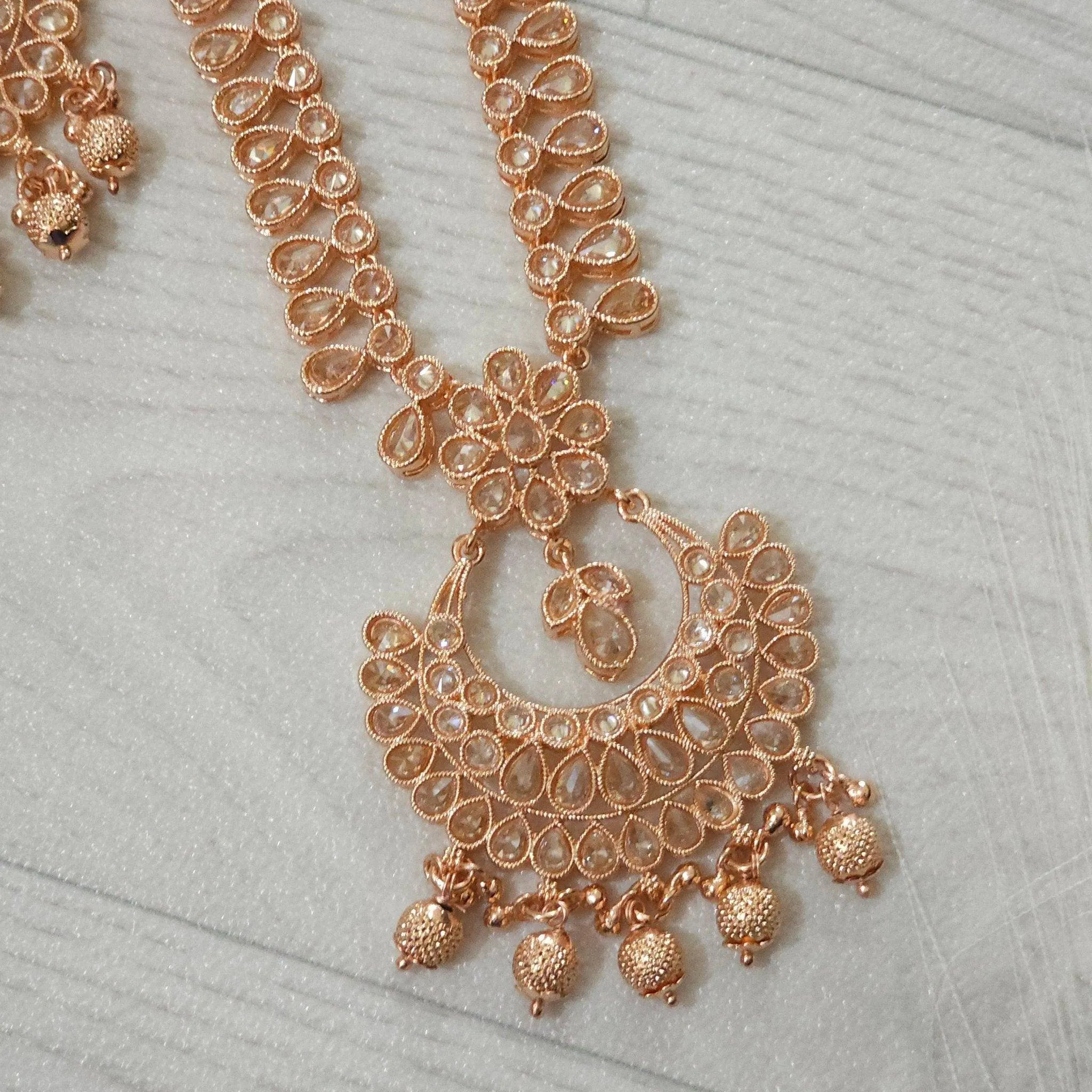 Meena Polki Rani Haar Set - Rose Gold