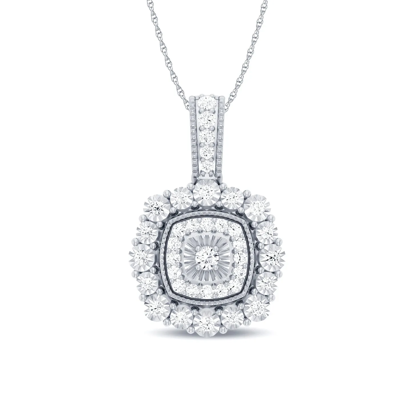 Miracle Little Halo Necklace with 0.15ct of Diamonds in 9ct White Gold