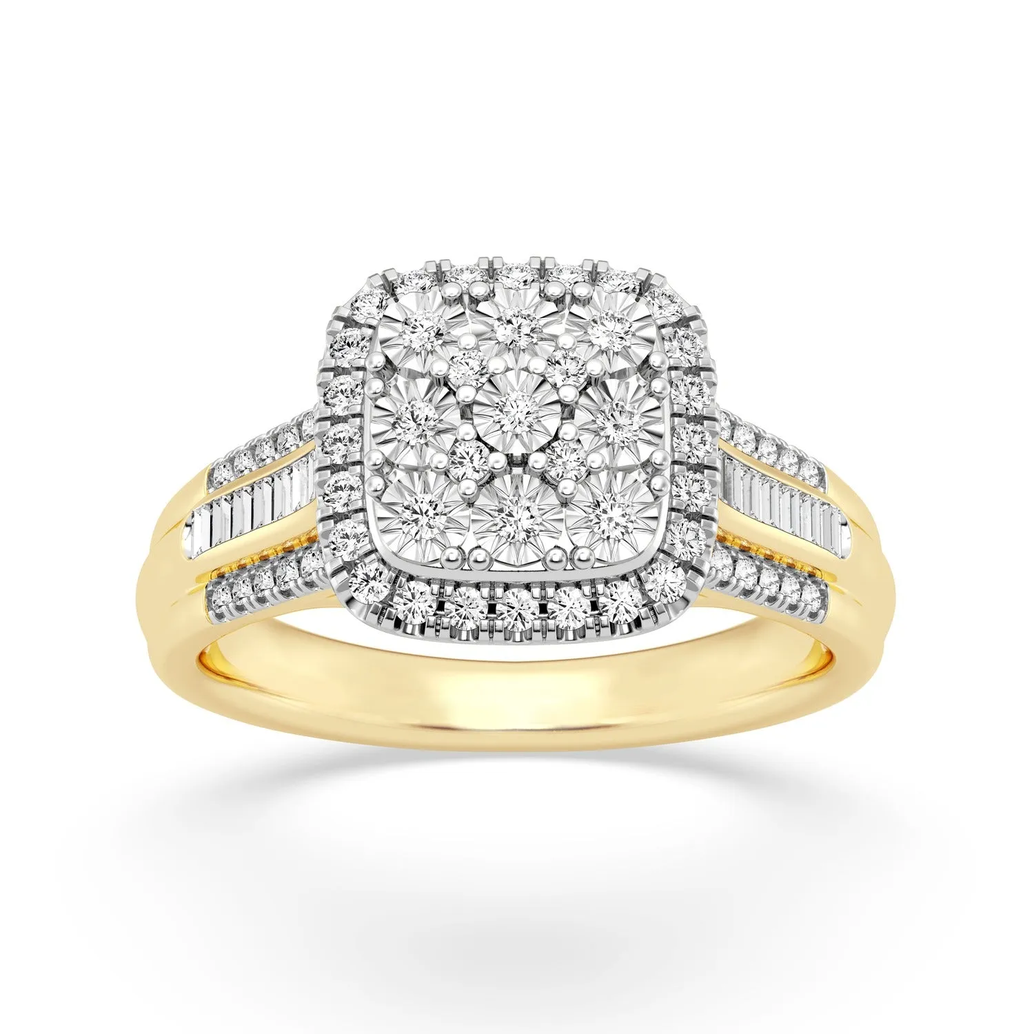 Miracle Square Baguette Ring with 1/2ct of Diamonds in 9ct Yellow Gold