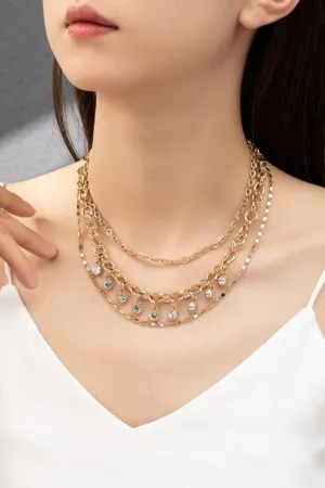 Misha Three Row Chunky Chain with Glass Rhinestone Drops