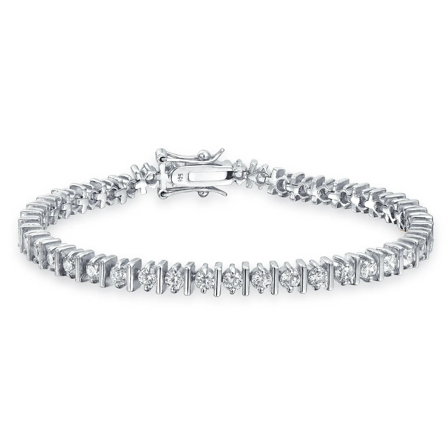 Modern Bridal Jewelry 10CT CZ Solitaire Tennis Bracelet Sterling Silver 7 Inch