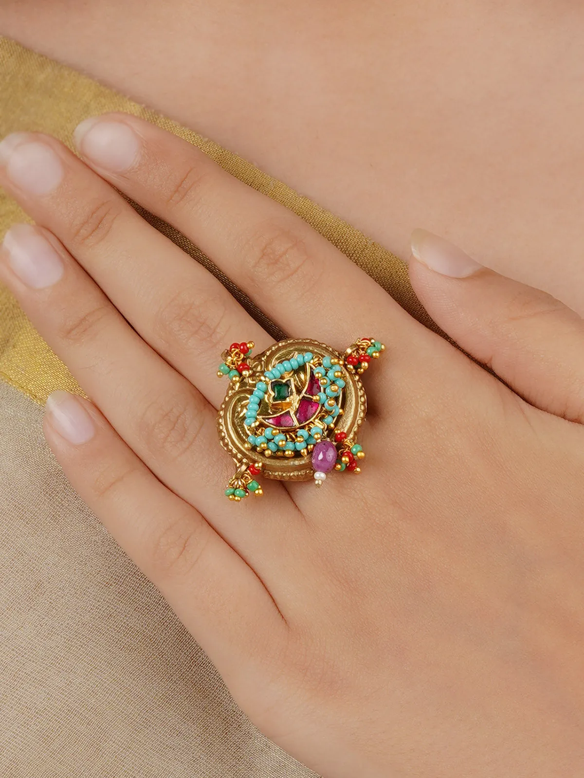 Multicolor Gold Plated Mishr Ring - MR-RNG66