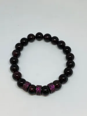 Nathan & Moe Garnet Bead Bracelet with 3 Ruby Rondells