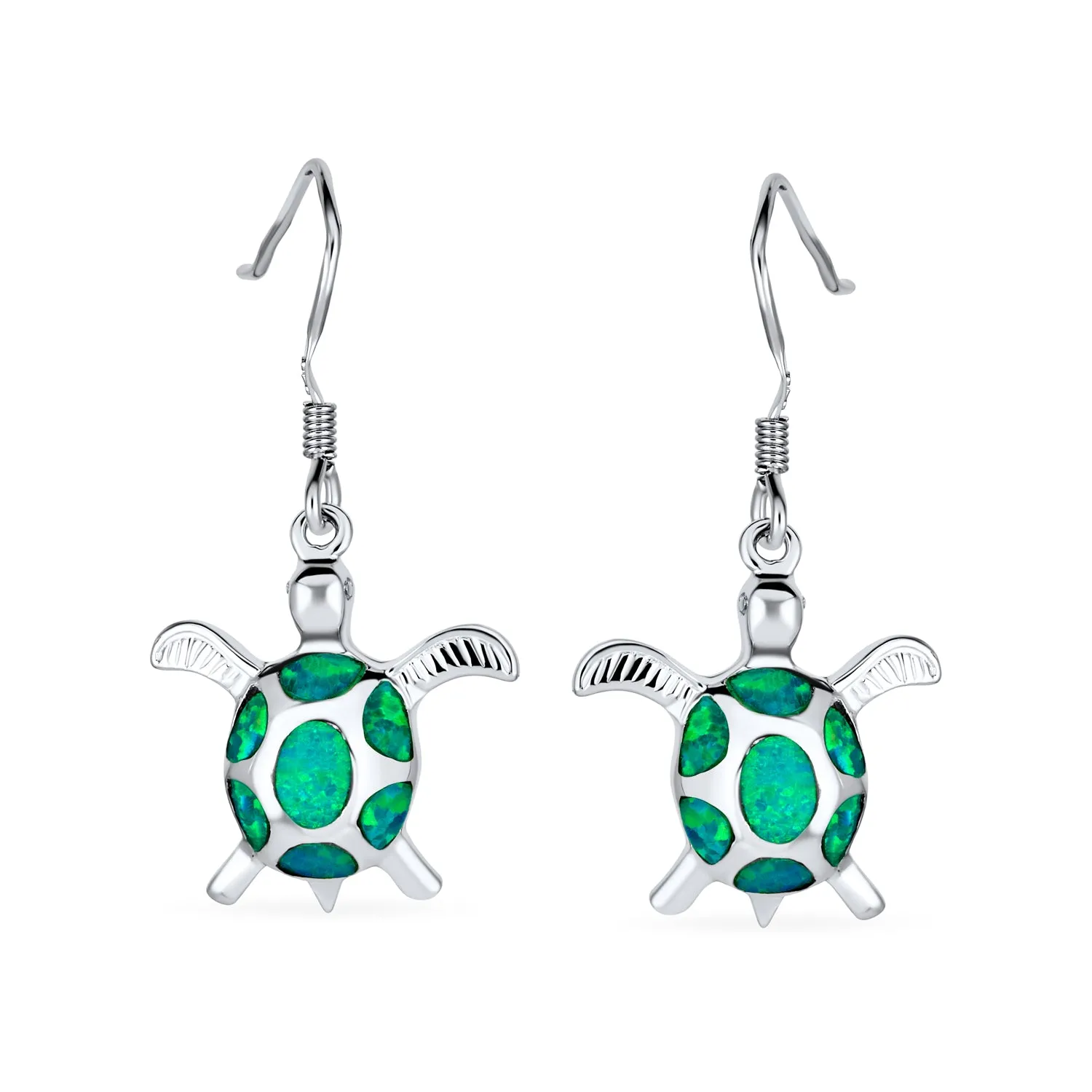 Nautical Opal Sea Turtle Dangle Gemstone Earrings in Sterling Silver