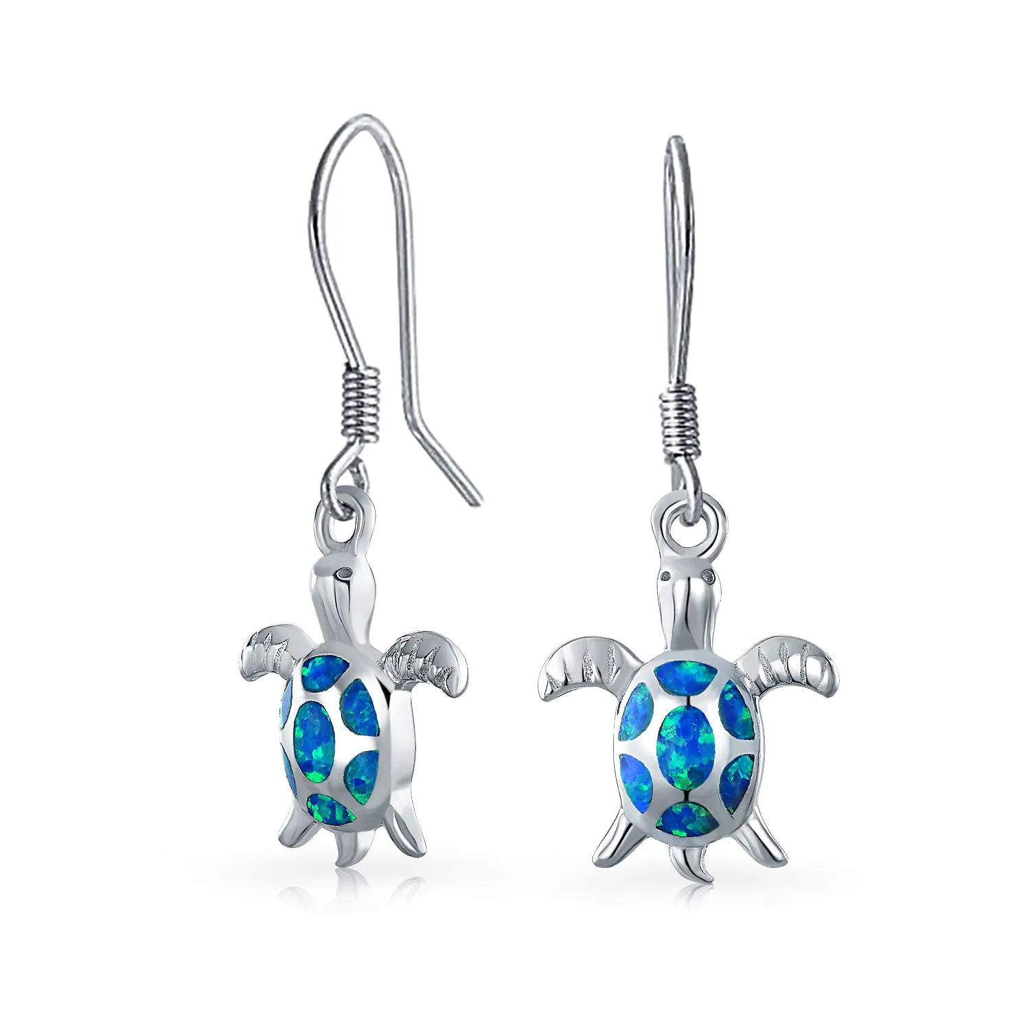 Nautical Opal Sea Turtle Dangle Gemstone Earrings in Sterling Silver