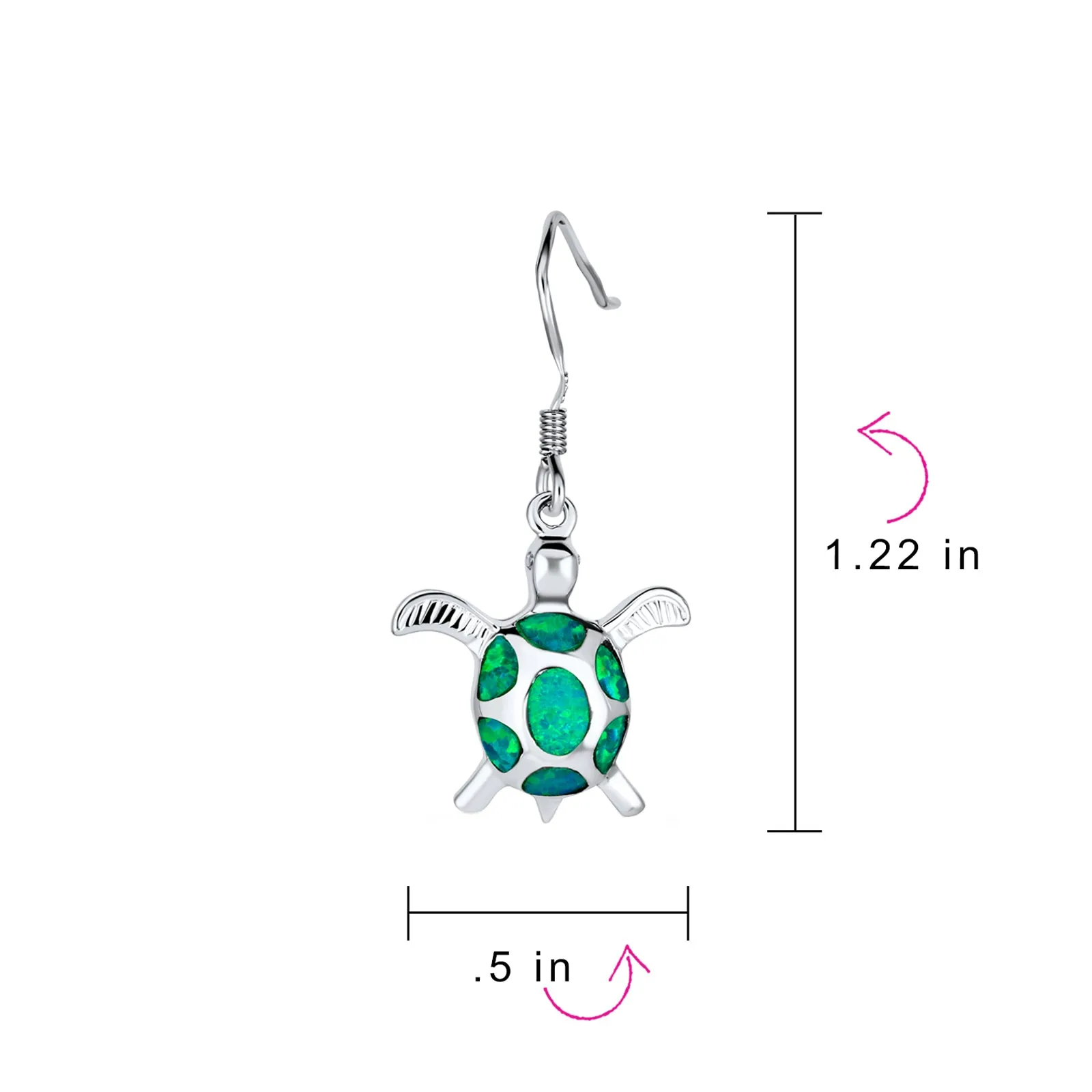 Nautical Opal Sea Turtle Dangle Gemstone Earrings in Sterling Silver