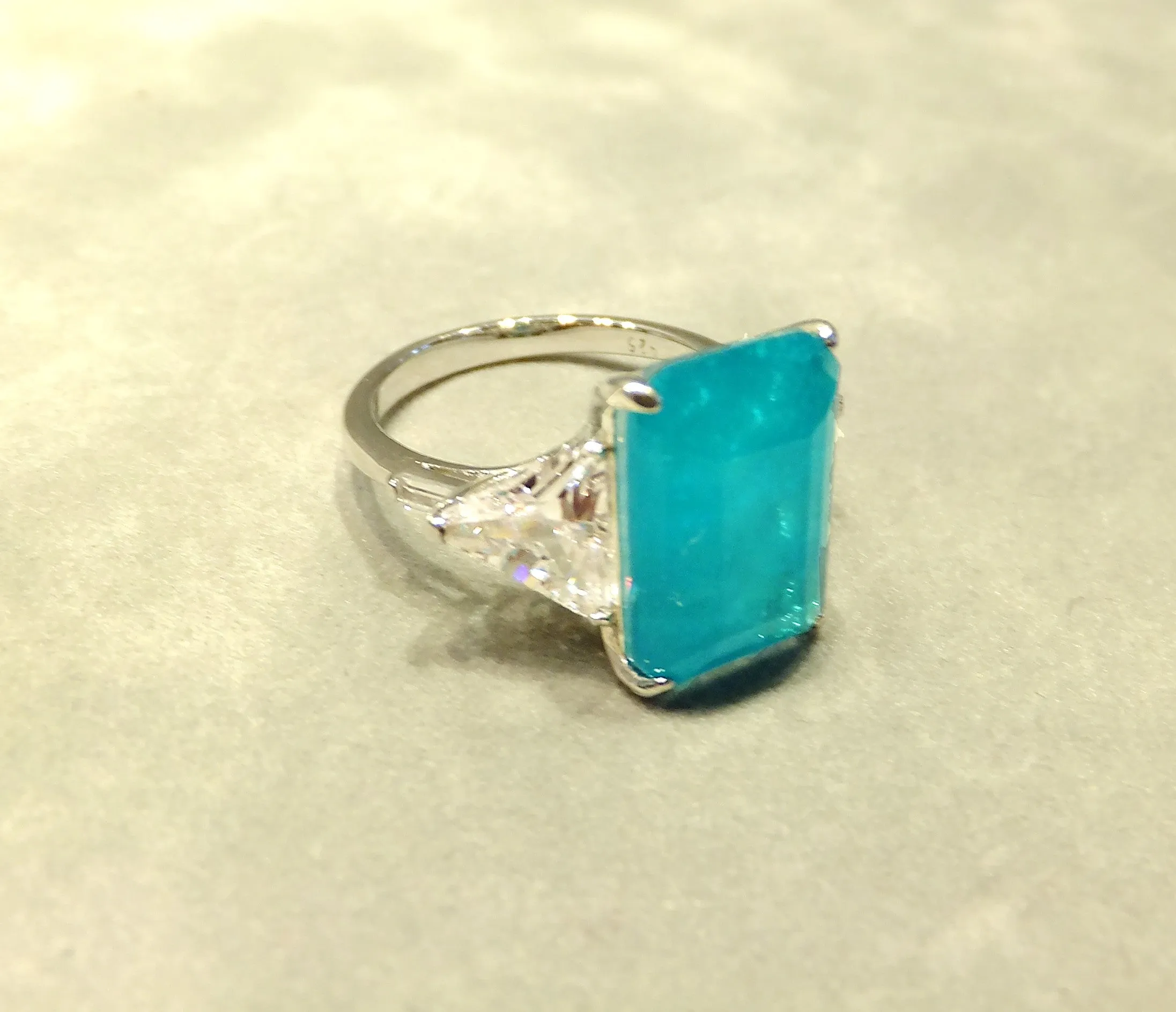 Neon Blue  Natural Genuine Paraiba Tourmaline Gemstone Ring