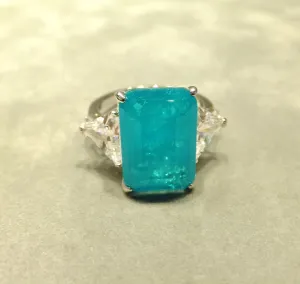 Neon Blue  Natural Genuine Paraiba Tourmaline Gemstone Ring