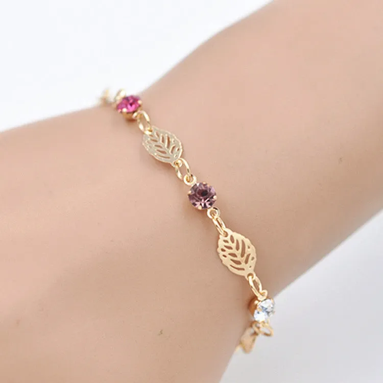 New Arrival Summer Style Leaf Chain Rhinestone Bracelet Bangle Chic Retro Bracelets For Women Gift