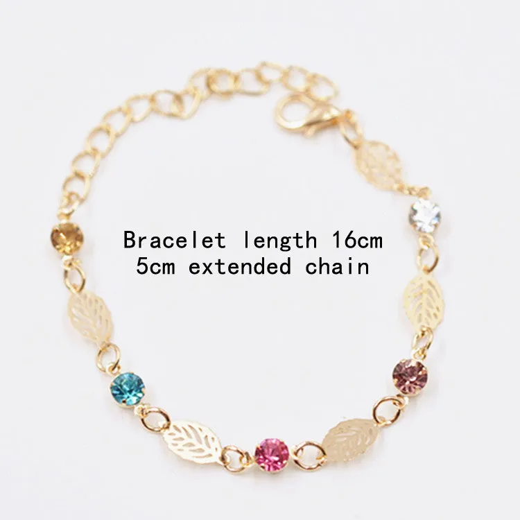 New Arrival Summer Style Leaf Chain Rhinestone Bracelet Bangle Chic Retro Bracelets For Women Gift