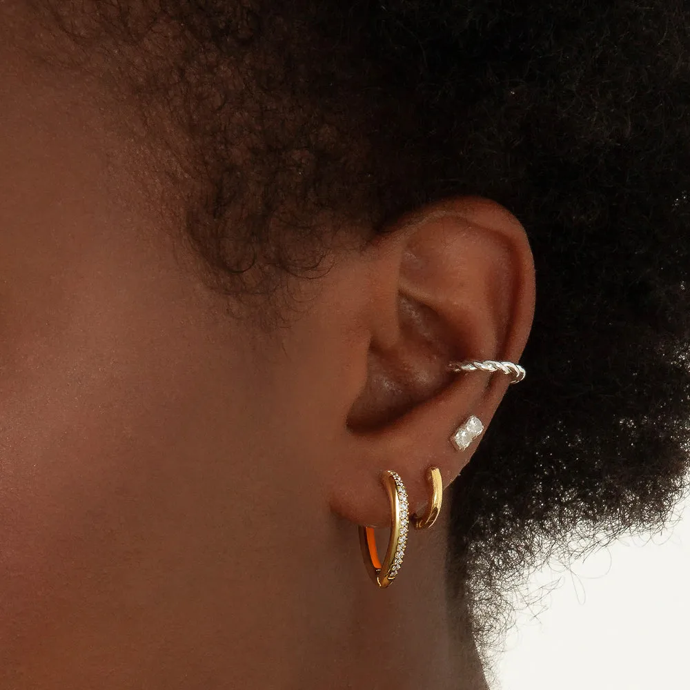 Orange Enamel Heart Huggie Hoop Earrings