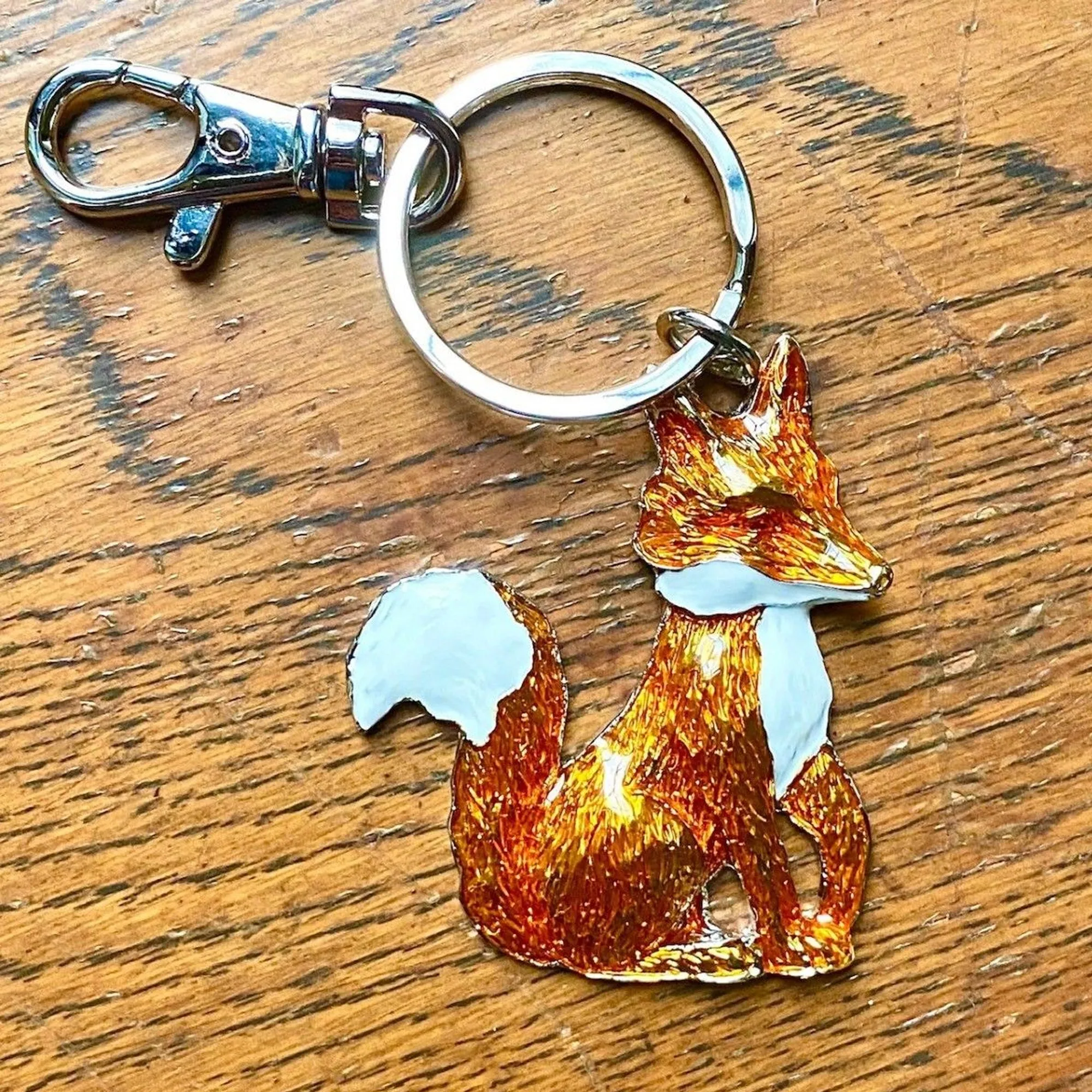 Orchid Designs Rich Brown Enamel Foxy Key Ring