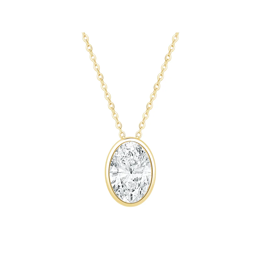 Oval Cut Solitaire Necklace with 1.00ct of Laboratory Grown Diamonds in 9ct Yellow Gold