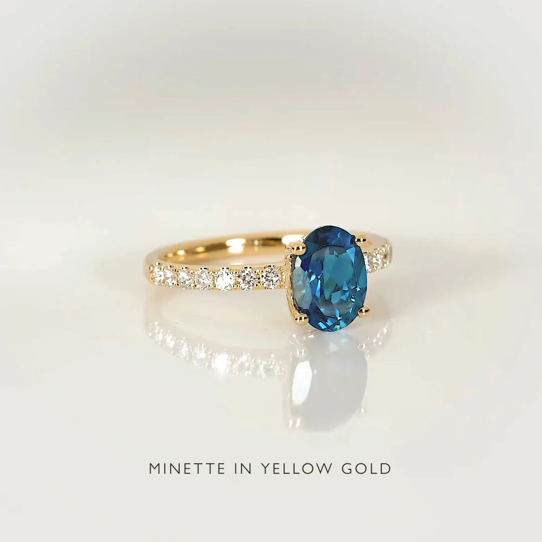 Oval London Blue Topaz and Diamond Ring 14k Gold - Minette