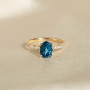 Oval London Blue Topaz and Diamond Ring 14k Gold - Minette