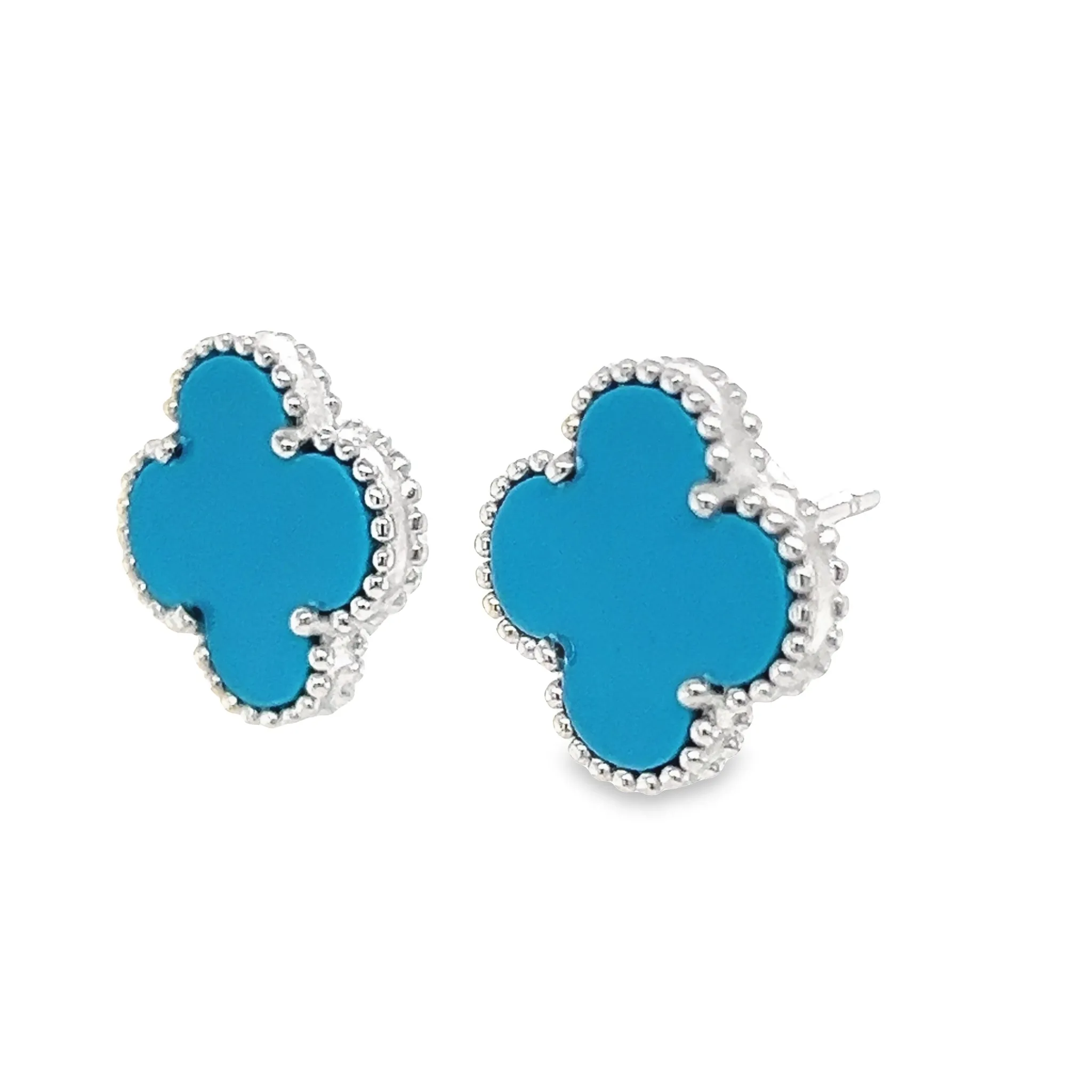 P504 Blue Flower Clover Post Earrings